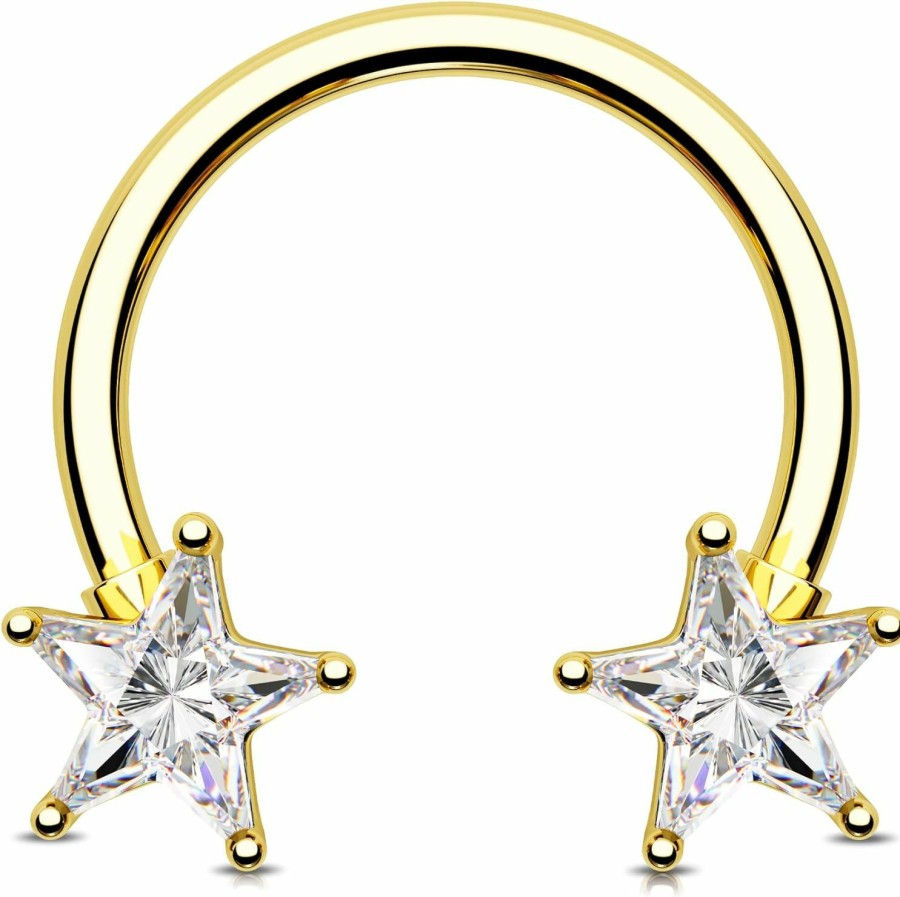 Jewseen Jewseen Star Septum Rings 16G Gold Septum Ring Cz Septum Jewelry Daith Earrings Cartilage Earring Cartilage Hoop Earring Helix Earrings Tragus Earrings For Women | Body Piercing Rings