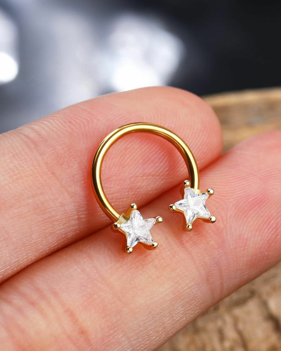 Jewseen Jewseen Star Septum Rings 16G Gold Septum Ring Cz Septum Jewelry Daith Earrings Cartilage Earring Cartilage Hoop Earring Helix Earrings Tragus Earrings For Women | Body Piercing Rings