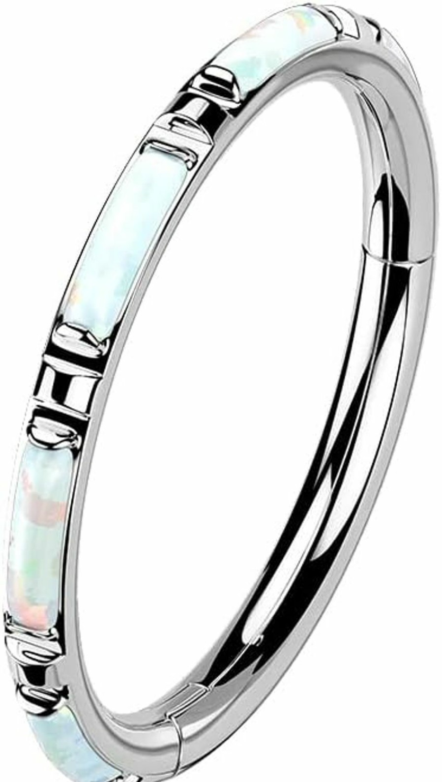 Dynamique Galerie Dynamique Implant Grade Titanium Hinged Segment Rings With Outward Facing Opal Rectangular Baguette (Sold Per Piece) | Body Piercing Rings