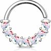 Amelia Fashion Amelia Fashion 18 Gauge 7 Aurora Borealis Gem Front Facing Set Bendable Hoop Rings For Ear Cartilage, Daith, Nose Septum And More All 316L Surgical Steel | Body Piercing Rings