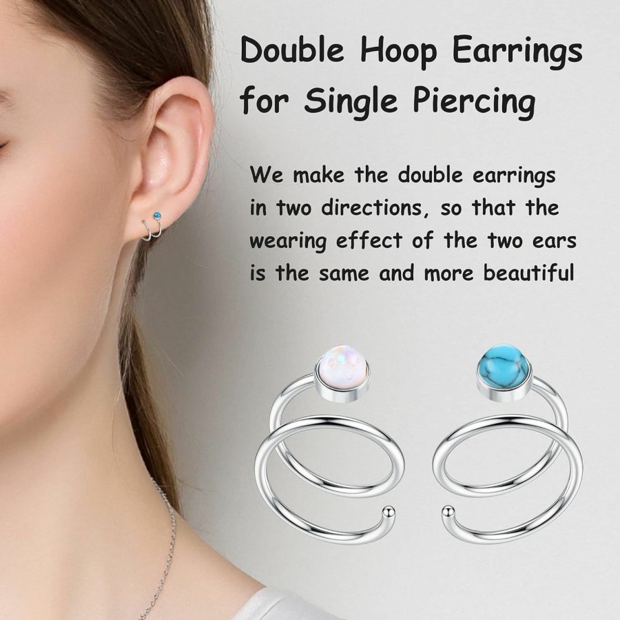 Florideco Florideco 16Pcs Double Nose Ring Hoop For Single Piercing 316L Stainless Steel Double Hoop Earrings Spiral Star Opal Pearl Cz Double Hoop Nose Ring For Women | Body Piercing Rings