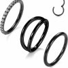 PEAKLINK Black Nose Rings Hoops Black Double Nose Hoop Ring Daith Earrings Surgical Steel Cartilage Earrings With Cz Helix Piercings 3Pcs Septum Clicker Rings Septum Jewelry Rook Tragus Pierxing Jewelry | Body Piercing Rings