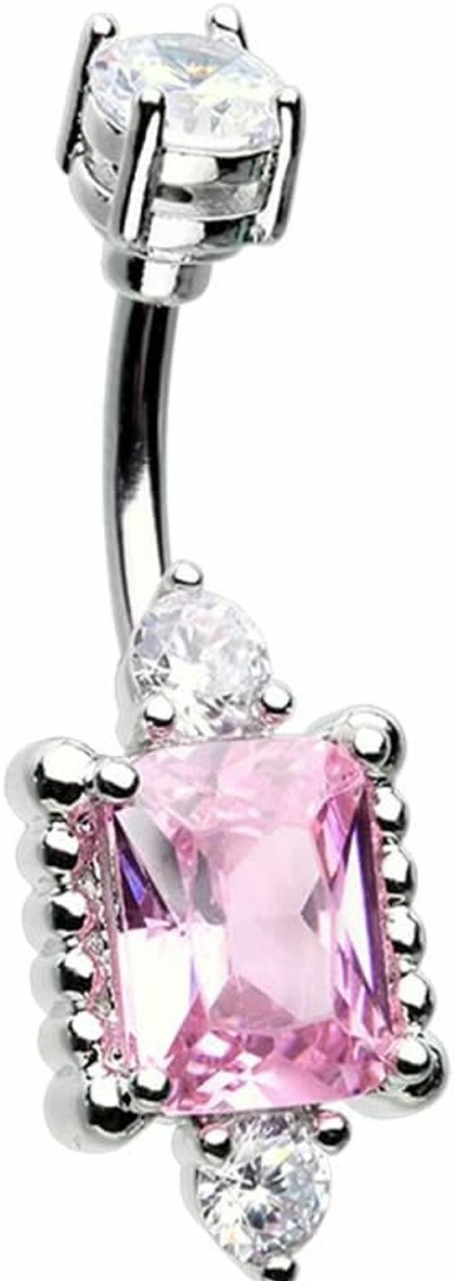 Pierced Owl Pierced Owl 14Ga Stainless Steel Pink Cz Crystal Princess Mirror Belly Button Ring | Body Piercing Rings