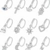 LOAYHOAY Loayhoay 12Pcs 20G Dangle Nose Ring Hoop For Women Cartilage Helix Earring Moon Star Cross Evil Eye Dangle Nose Piercing Set | Body Piercing Rings