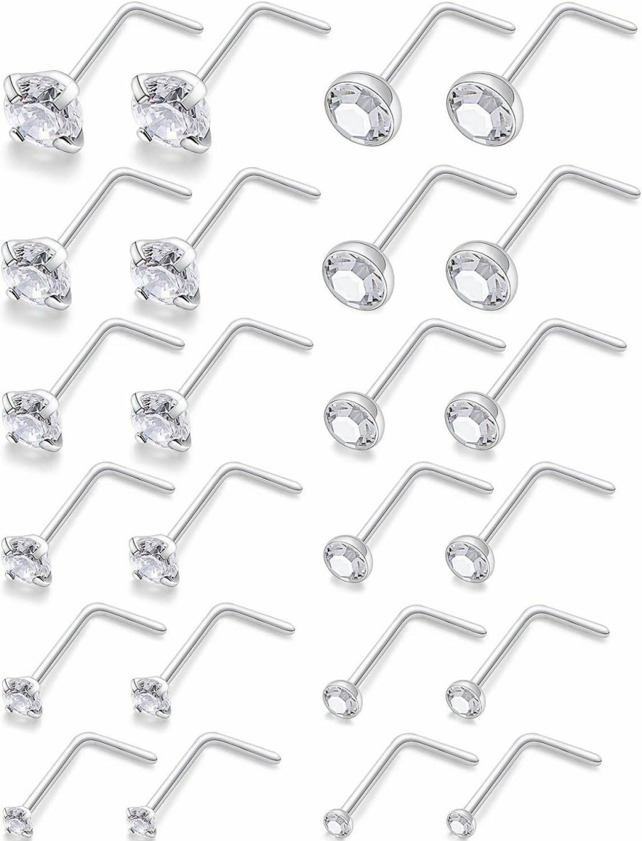 Generic Lsnevsie 18G 20G 22G Surgical Steel Nose Rings Studs For Women Men Nose Piercing Jewelry Top Diamond Cz 1.5Mm 2Mm 2.5Mm 3Mm 3.5Mm 4Mm 24Pcs | Body Piercing Rings