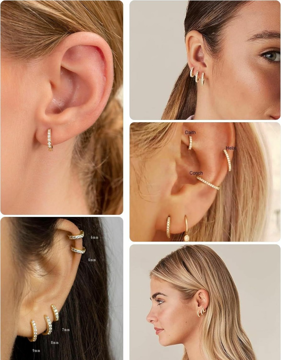 Jewseen Jewseen 14K Gold Huggie Hoop Earrings 20G Tiny Hoop Earrings Small Endless Hinged Hoops For Earlobe Cz Nose Ring Hoop Septum Jewelry Septum Ring Cartilage Helix Tragus Earrings For Women Men | Body Piercing Rings