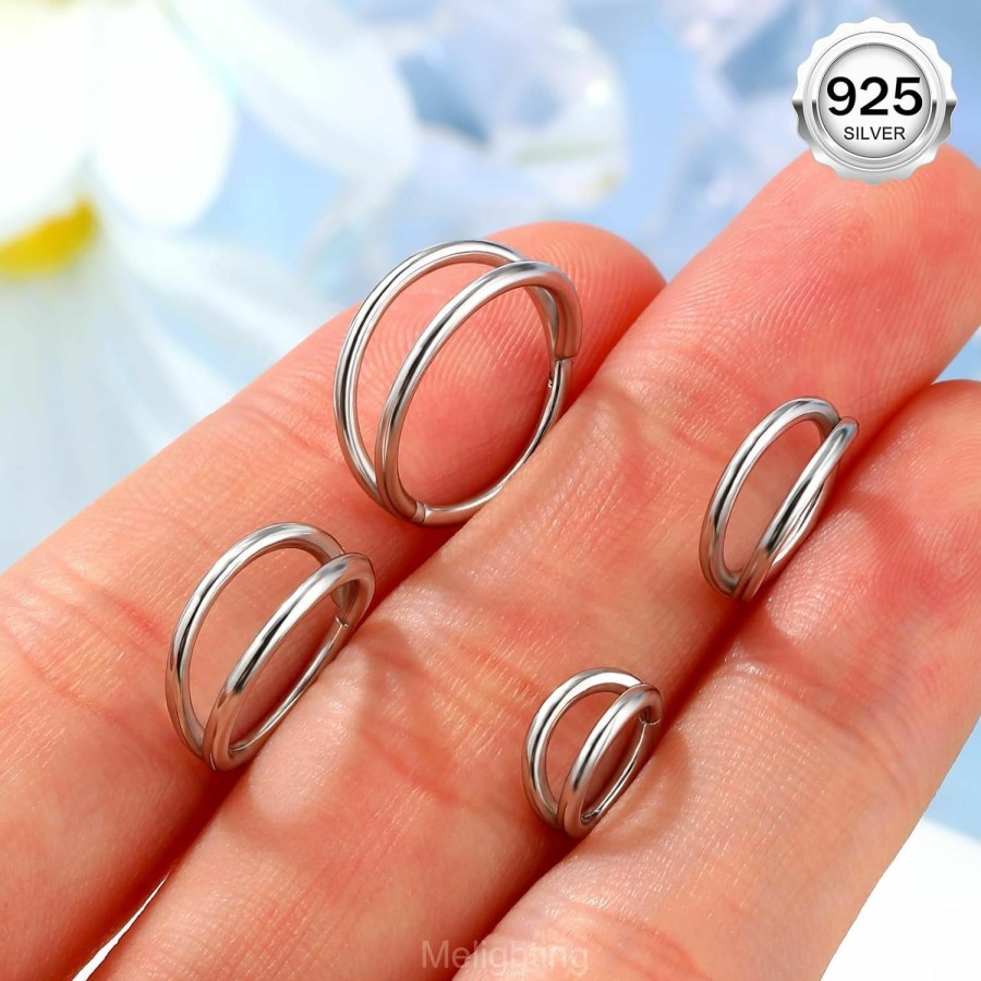 Melighting Meiighting 925 Sterling Silver Nose Ring 16G Higned Clicker Hoop Silver Double Helix Earring Cartilage Earring Conch Piercing Jewelry For Women 6Mm 8Mm 10Mm 12Mm | Body Piercing Rings