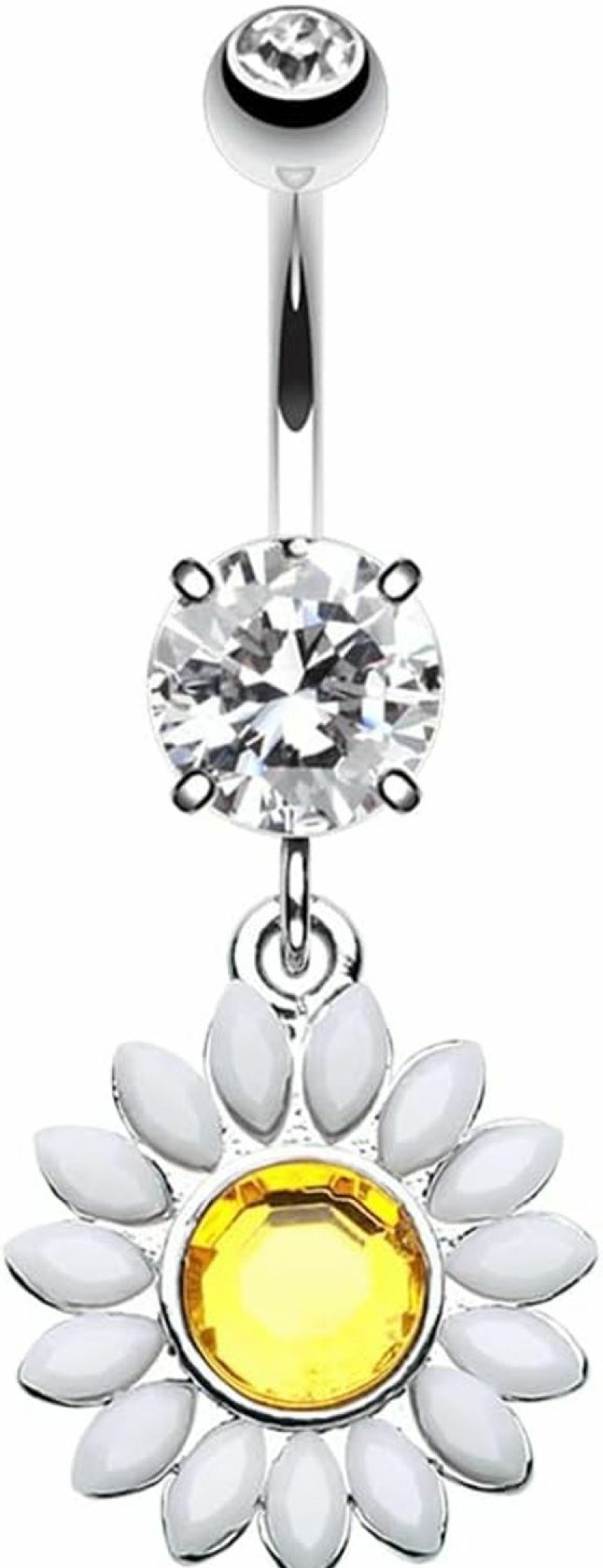 Pierced Owl Pierced Owl 14Ga Stainless Steel White Daisy Dangling Belly Button Ring | Body Piercing Rings