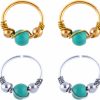 Lieson Lieson 4Pcs Nose Rings Set For Women, 20G Nose Rings Stainless Steel Hoop With Turquoise And Bead Gold Silver | Body Piercing Rings