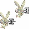 Pierce2GO Playboy 316L 20G Surgical Steel Gold With Ab Stone Face Bunny Earring Studs | Body Piercing Rings