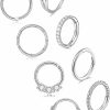 Akeoqi Akeoqi 8Pcs 16G Stainless Steel Nose Rings Hoops Cz Opal Seamless Hinged Clickers Septum Ring Tragus Conch Helix Cartilage Hoop Earrings Daith Rook Nose Piercings Jewelry Sets For Women Men 8Mm 10Mm | Body Piercing Rings