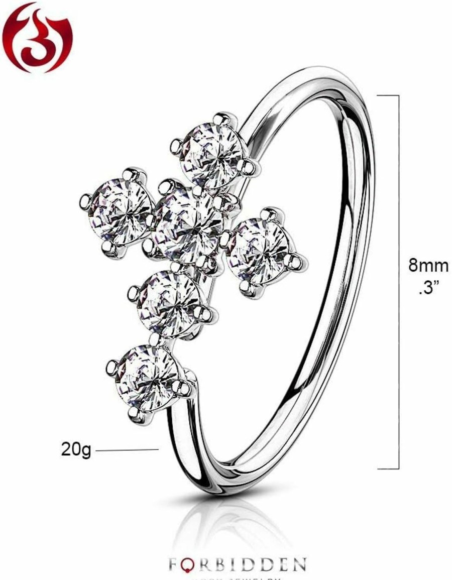 Forbidden Body Jewelry Forbidden Body Jewelry 20G 8Mm Plated Brass Bendable Nose Ring & Cartilage Hoop Featuring Cz Lined Cross Top (Choose Plating) | Body Piercing Rings