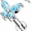 Amelia Fashion Amelia Fashion 16 Gauge Cz Butterfly Top On Internally Threaded 316L Surgical Steel Flat Back Studs For Labret, Monroe, Cartilage And More (8Mm) (Choose Color) | Body Piercing Rings