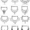 FINREZIO Finrezio 12 Pcs 14G Stainless Steel Nose Rings Hoop Cartilage Earrings Septum Clicker Bull Rings Cz Body Piercing Jewelry | Body Piercing Rings