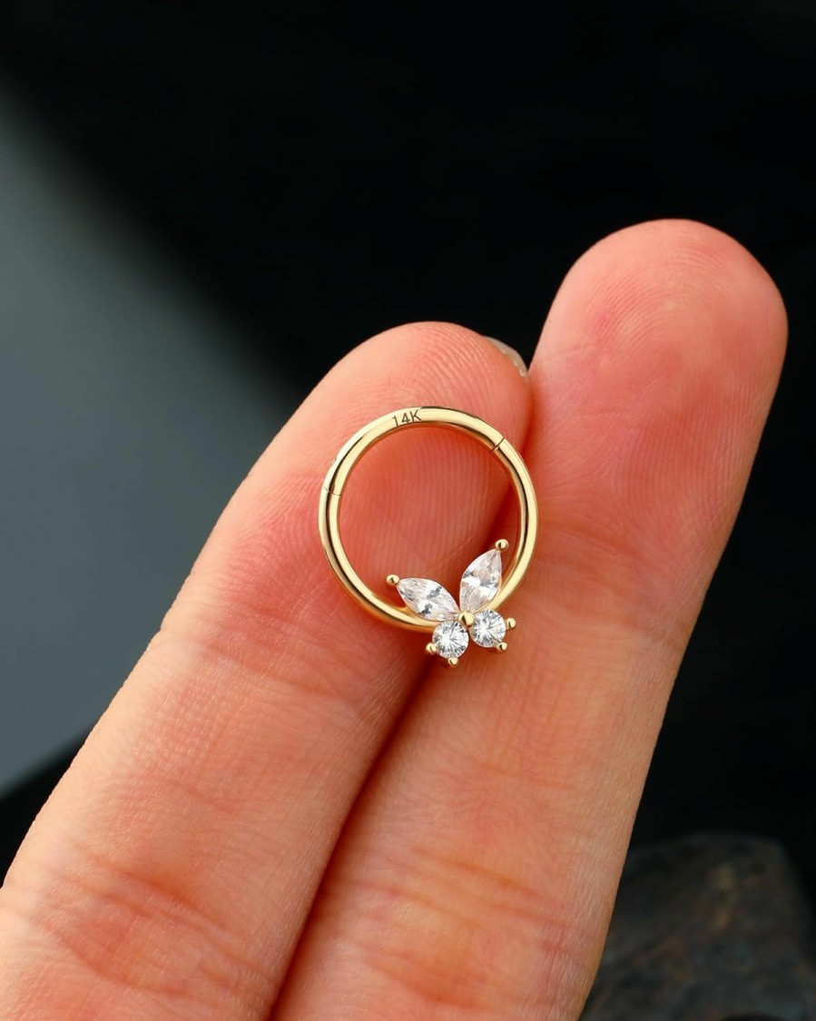 Jewseen Jewseen 14K Solid Gold Cartilage Hoop Earrings 16G Septum Rings Butterfly Septum Jewelry Nose Hoop Ring Helix Tragus Daith Piercing Jewelry For Women | Body Piercing Rings