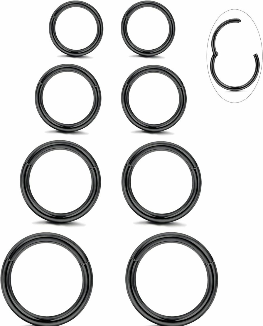 LOYALLOOK Loyallook 8Pcs G23 Titanium Hinged Clicker Segment Nose Rings Hoop Septum Nose Lip Ring Hoop For Women Men Helix Cartilage Daith Tragus Sleeper Earrings Body Piercing Improved 16G | Body Piercing Rings