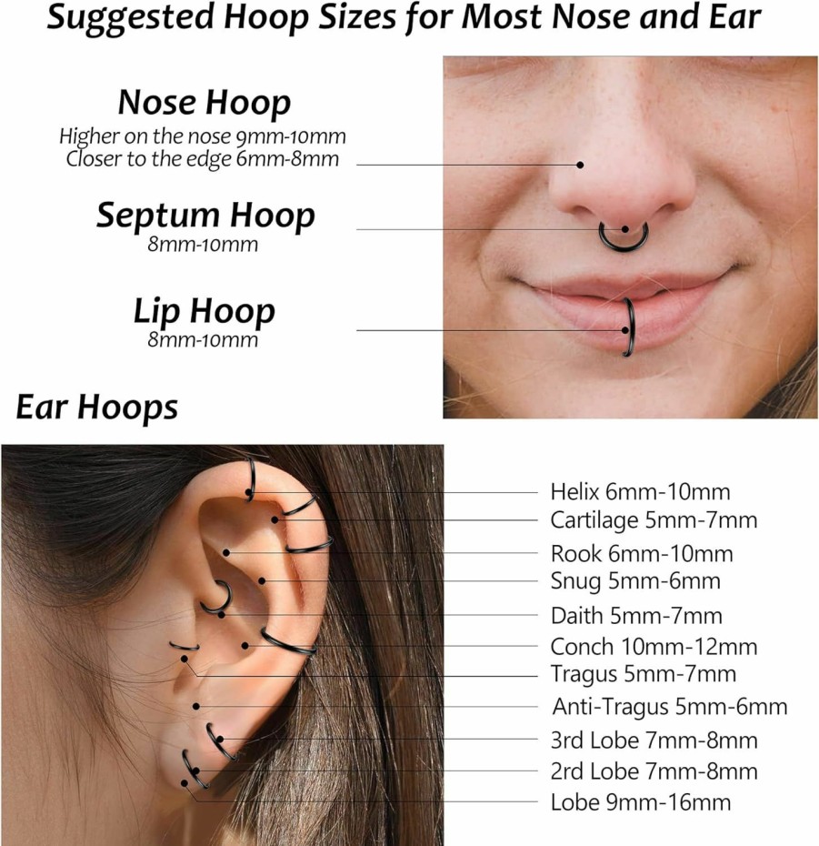 LOYALLOOK Loyallook 8Pcs G23 Titanium Hinged Clicker Segment Nose Rings Hoop Septum Nose Lip Ring Hoop For Women Men Helix Cartilage Daith Tragus Sleeper Earrings Body Piercing Improved 16G | Body Piercing Rings