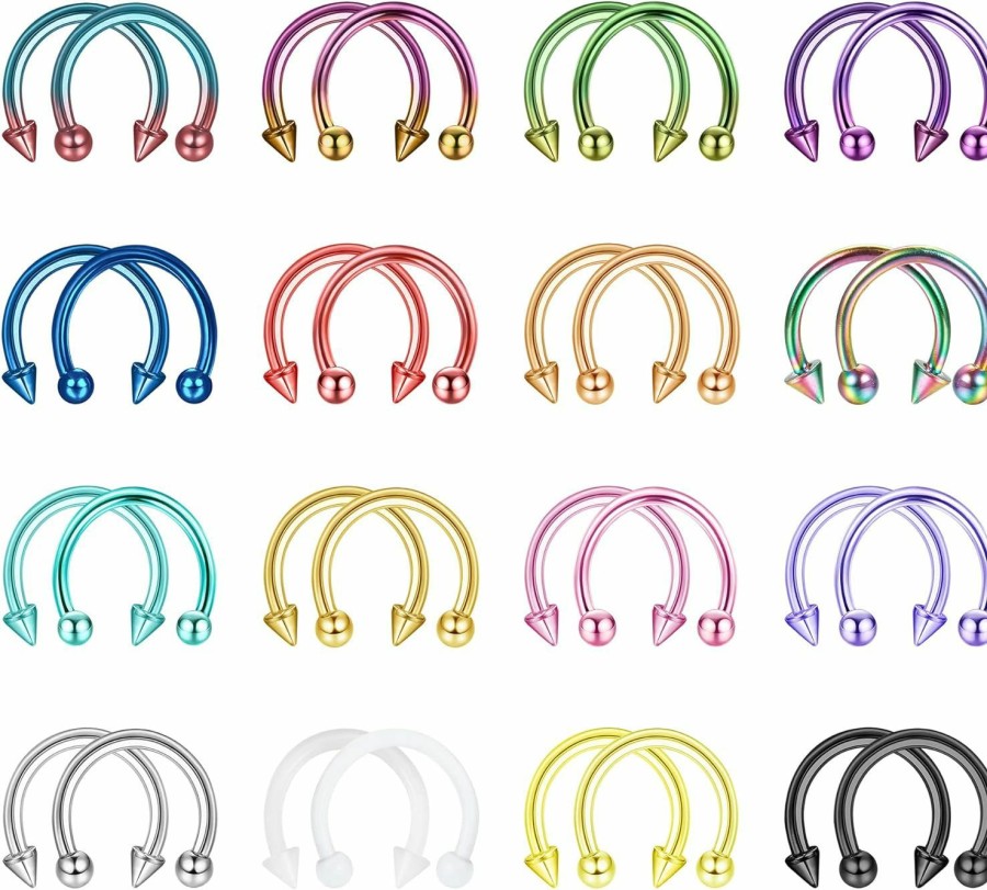 TEN MIRO Ten Miro 32Pcs 16G Horseshoe Nose Septum Rings Surgical Steel Eyebrow Tragus Lip Rings Daith Helix Cartilage Piercing Jewelry For Women Men Balls & Spikes Septum Jewelry 8Mm 10Mm | Body Piercing Rings