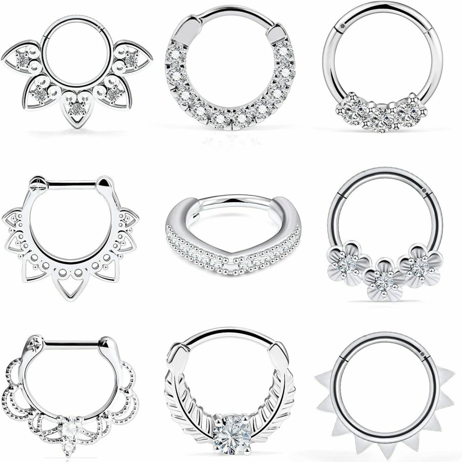 Ocptiy Ocptiy 16G Hinged Septum Piercing Jewelry Septum Clicker 316L Surgical Steel Septum Nose Rings Earrings Hoops Piercing Jewelry For Men Women 10Mm 9Pcs | Body Piercing Rings