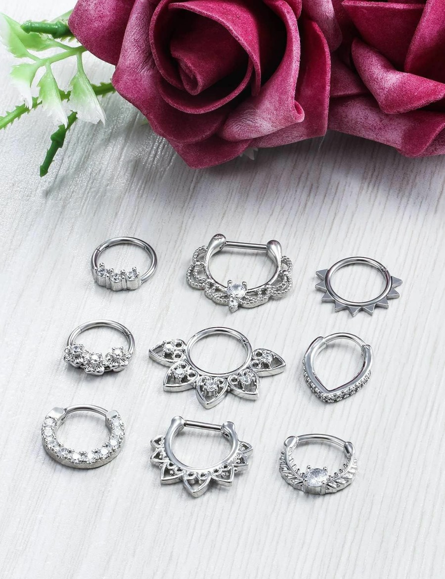 Ocptiy Ocptiy 16G Hinged Septum Piercing Jewelry Septum Clicker 316L Surgical Steel Septum Nose Rings Earrings Hoops Piercing Jewelry For Men Women 10Mm 9Pcs | Body Piercing Rings