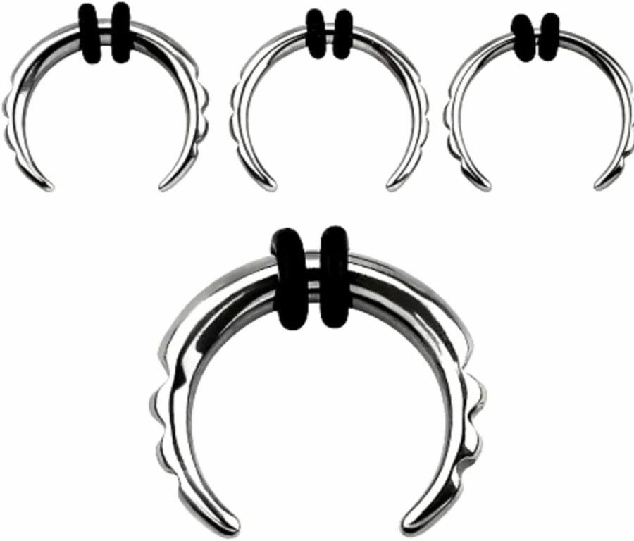 Pierced Owl 8-14Ga Stainless Steel Ridged Edge Septum Pincher Nose Ring With 2 Black O-Rings | Body Piercing Rings