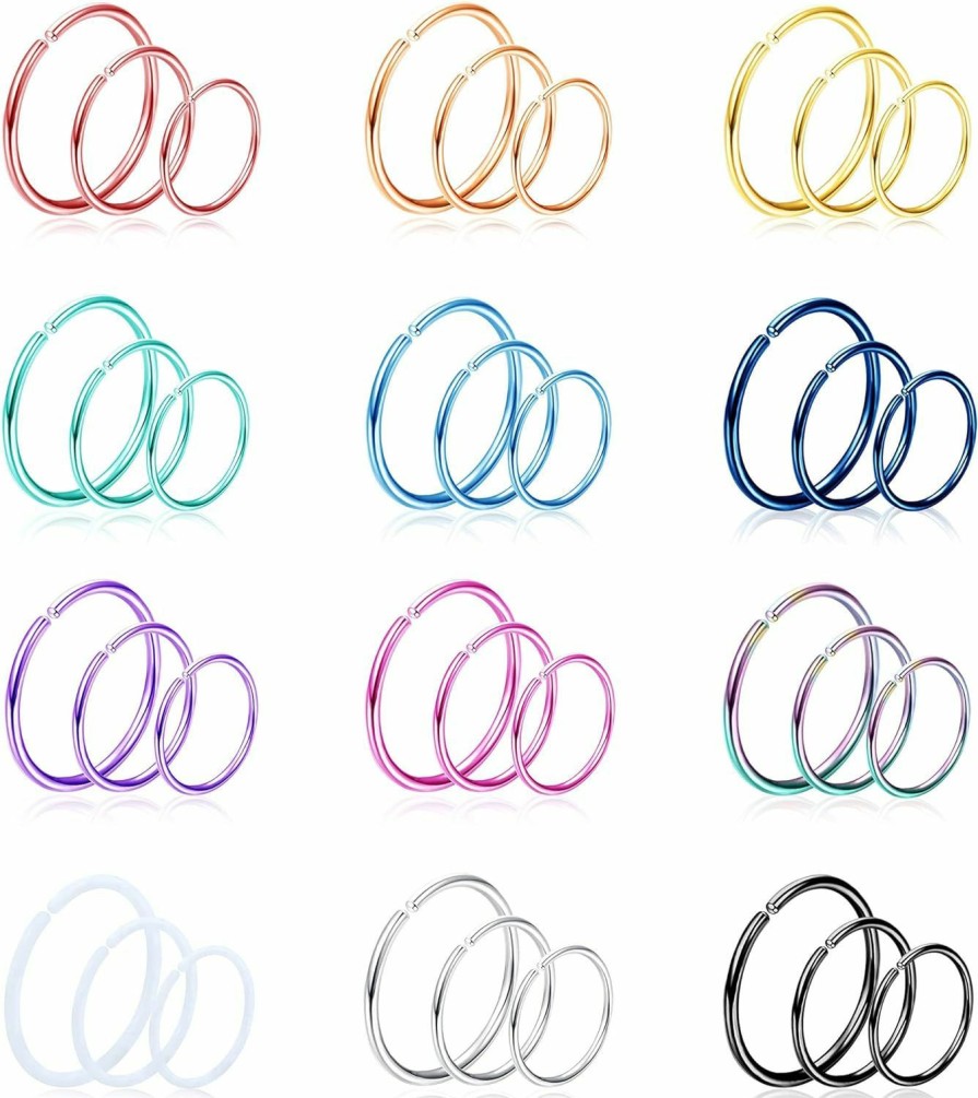 Magitaco Magitaco 36Pcs 20G Nose Ring Hoop 316L Stainless Steel Nose Piercing Lip Septum Tragus Ring Helix Cartilage Earring Hoop Piercing Nose Rings For Women Men | Body Piercing Rings