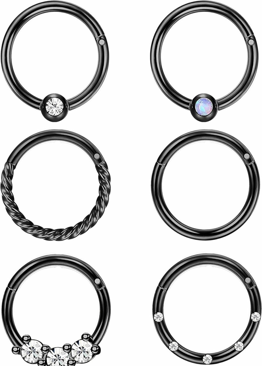 FIBO STEEL Fibo Steel Cartilage Hoop Earrings For Men Women Stainless Steel Cbr Hinged Clicker Nose Ring Helix Septum Couch Daith Lip Tragus Piercing Sleeper Earrings Jewelry Set | Body Piercing Rings