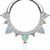 COCHARM Cocharm 16G Opal Septum Ring Silver Flower Septum Jewelry Sparkly Helix Daith Earrings Stainless Steel Daith Piercing Jewelry | Body Piercing Rings