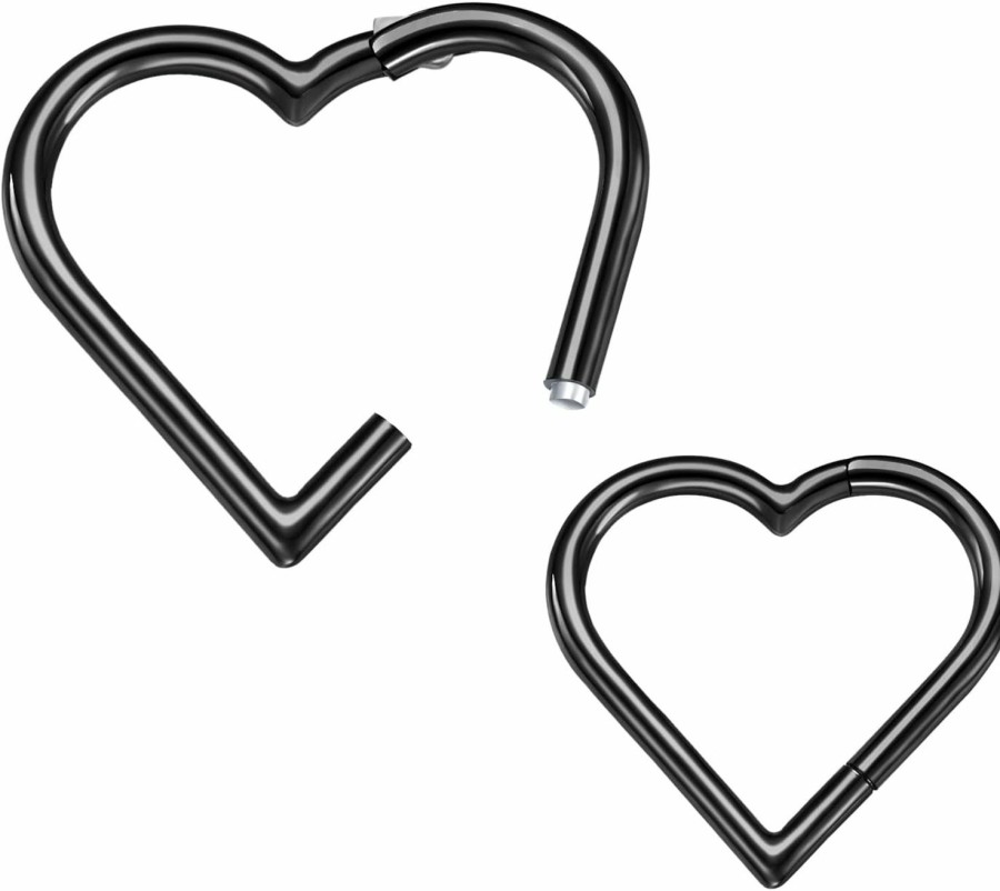 VOJO Vojo 2 Pcs G23 Titanium Heart Daith Piercing Jewelry Rook Tragus Clicker Ring Cartilage Earrings 16G | Body Piercing Rings