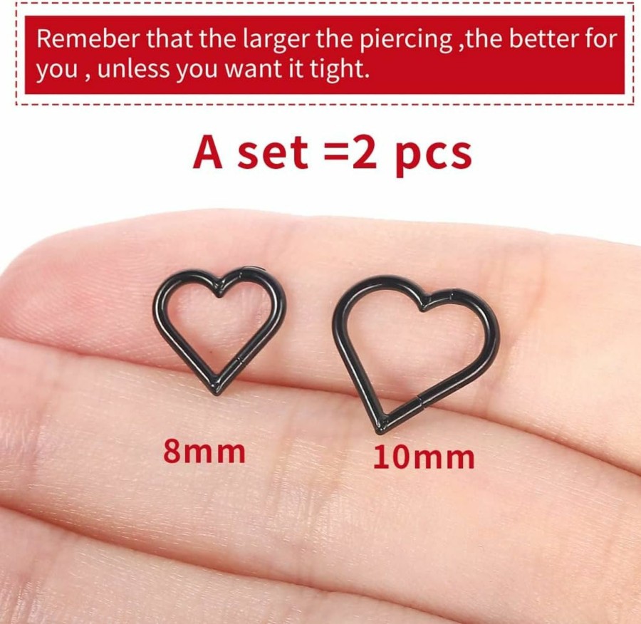 VOJO Vojo 2 Pcs G23 Titanium Heart Daith Piercing Jewelry Rook Tragus Clicker Ring Cartilage Earrings 16G | Body Piercing Rings