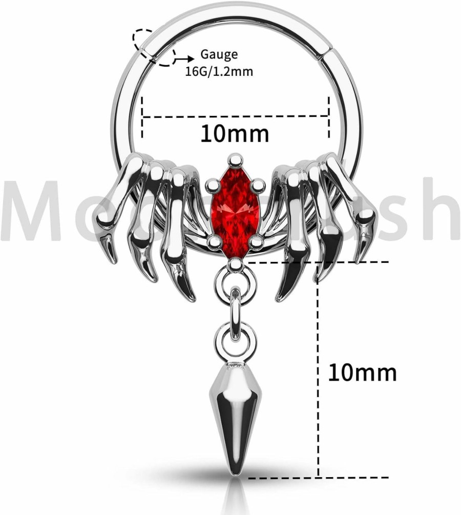 Mooncrush Jewelry Mooncrush Jewelry Gothic Spider Dangle Septum Ring 16G Halloween Septum Nose Rings Black/Silver Daith Helix Earrings For Women Men Daith Piercing Jewelry Stainless Steel | Body Piercing Rings