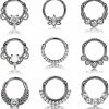 Drperfect Drperfect 9Pcs 16G Septum Rings Opal Daith Earrings Hoop Nose Rings 316L Stainless Steel Cz Cartilage Helix Tragus Earrings Septum Clicker Piercing Jewerly | Body Piercing Rings