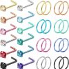 FIBO STEEL Fibo Steel 28 Pcs Nose Rings Hoops L Shaped Nose Ring Set Nose Rings Studs For Women Men Cubic Zircon Nose Piercing Jewelry Neon Nose Rings Hoops 18G 20G 22G | Body Piercing Rings