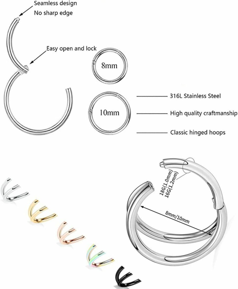 Carper Nose Ring Hoop Double Nose Ring Clicker Septum Ring Jewelry Surgical Steel Nose Hoop Piercing | Body Piercing Rings