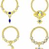 Qmcandy Qmcandy 4Pcs Stainless Steel 16G Septum Clicker Dangle Hinged Segment Ring With Planet Cz Moon Star Septum Piercing Jewelry | Body Piercing Rings