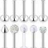 Ftovosyo Ftovosyo 10Pcs 16G 316L Stainless Steel Lip Ring 3Mm Cubic Zirconia Labret Studs Monroe Cartilage Tragus Helix Earring Piercing Jewelry 8Mm Bar Length For Women Men | Body Piercing Rings