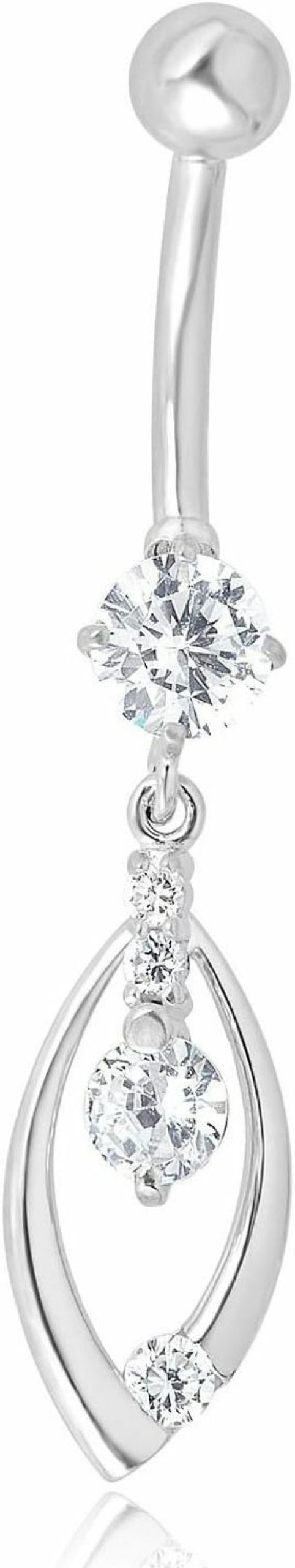 AVORA Avora 10K Gold Simulated Diamond Cz Dangling Fancy Teardrop Belly Button Ring Body Jewelry (14 Gauge) | Body Piercing Rings