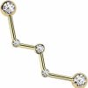 Amelia Fashion Amelia Fashion 14 Gauge 316L Surgical Steel Zig Zag Industrial Barbell With Bezel Set Forward Facing Gems | Body Piercing Rings