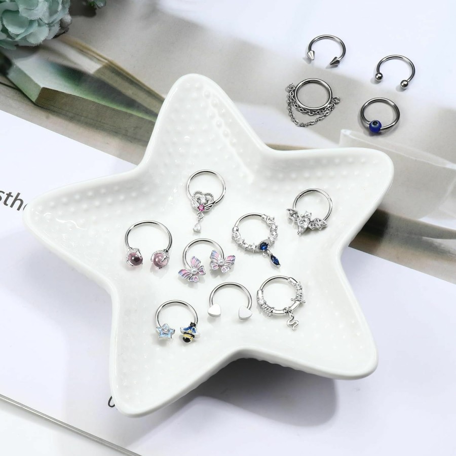 JOERICA Joerica 12Pcs 16G Septum Rings For Women Men Stainless Steel Dangle Septum Jewelry Blue Planet Snake Cz Butterfly Bat Spiked Daith Earrings Hoop Nose Rings Cartilage Helix Cute Septum Piercing Jewelry | Body Piercing Rings