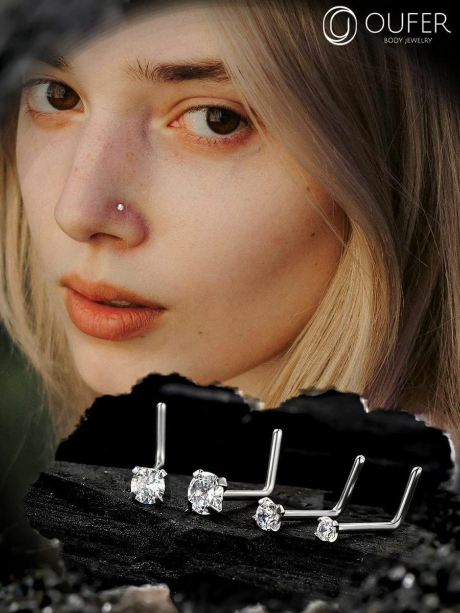 OUFER Oufer Nose Rings Studs, 20G L-Shaped Nose Piercing Jewelry, G23 Solid Titanium Nose Ring, Nostril Piercing Jewelry For Women And Men … | Body Piercing Rings