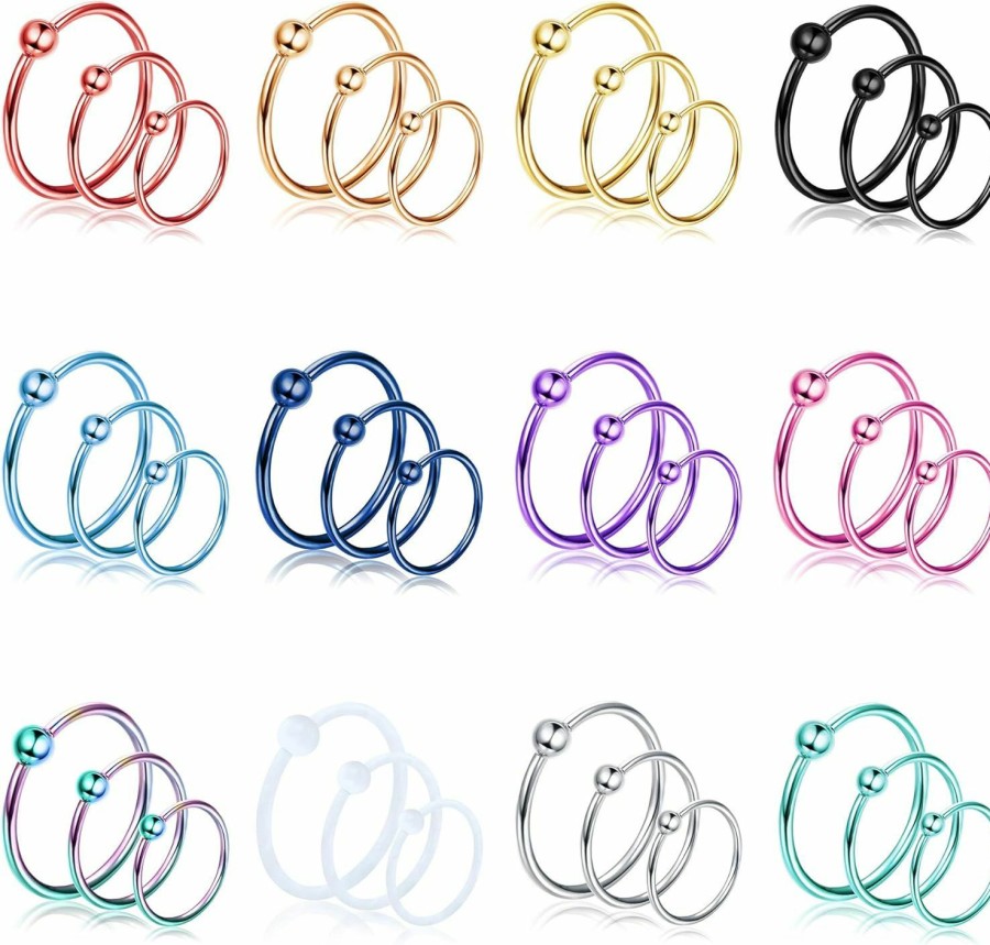 ORAZIO Orazio 36Pcs Surgical Steel Nose Ring Hoop For Women 20 Gauge Nose Piercing Jewelry Septum Ring Cartilage Helix Piercing 6-12Mm | Body Piercing Rings