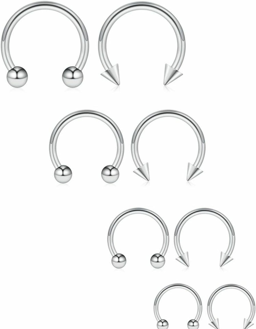 Ruifan Ruifan 8Pcs 16G Surgical Steel Nose Septum Horseshoe Hoop Earring Eyebrow Tragus Lip Piercing Ring Balls & Spikes 6-12Mm | Body Piercing Rings