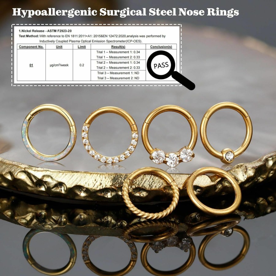 Jstyle Jstyle 6Pcs Septum Rings 16G 18G Surgical Steel Nose Rings Hoop For Women Cartilage Hoop Earring Clicker Septum Jewelry Cz Opal Hinged Nose Ring Lip Helix Daith Rook Tragus Nose Piercing Jewelry | Body Piercing Rings