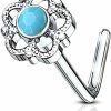 Amelia Fashion Amelia Fashion 20 Gauge Turquoise Center Flower Filigree L Bend Nose Stud 316L Surgical Steel | Body Piercing Rings