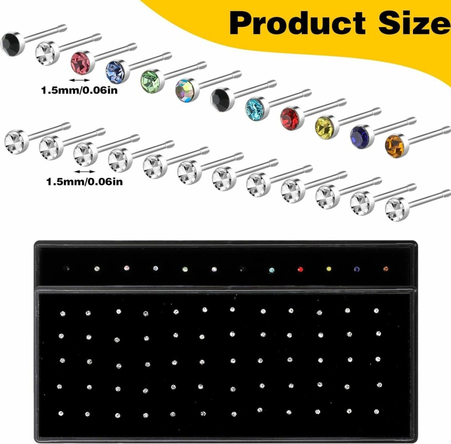 Yolev Yolev 2 Sets 120 Pcs Stainless Steel Nose Ring Body Piercing Jewelry Nose Studs Ear Piercings Stainless Steel Tragus Helix Barbell Body Piercing Jewelry Hoop Crystal Hypoallergenic White+Multicolor | Body Piercing Rings