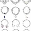 Jstyle Jstyle 12Pcs 16G Septum Rings Clicker Nose Rings Hoop For Women Men Surgical Steel Heart Helix Daith Cartilage Earrings Hoop Cz Dangle Nose Septum Piercing Jewelry Silver Gold Black Nose Rings 10Mm | Body Piercing Rings