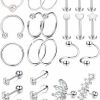 LOYALLOOK Loyallook 25Pcs Cartilage Earrings Hoop Studs For Women 16-20G Labret Flat Ball Back Earrings Daith Tragus Helix Earrings | Body Piercing Rings