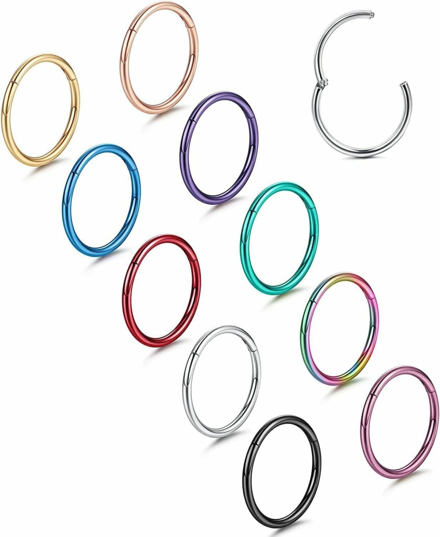 Besteel Besteel 10Pcs 16-18G Hinged Clicker Nose Rings Helix Cartilage Daith Hoop Earrings For Women Men Septum Tragus Sleeper Conch Piercing Earring Set 8-12Mm | Body Piercing Rings