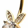 Pierced Owl 14Ga Gold Plated Stainless Steel Crystal Bunny Rabbit Belly Button Ring | Body Piercing Rings