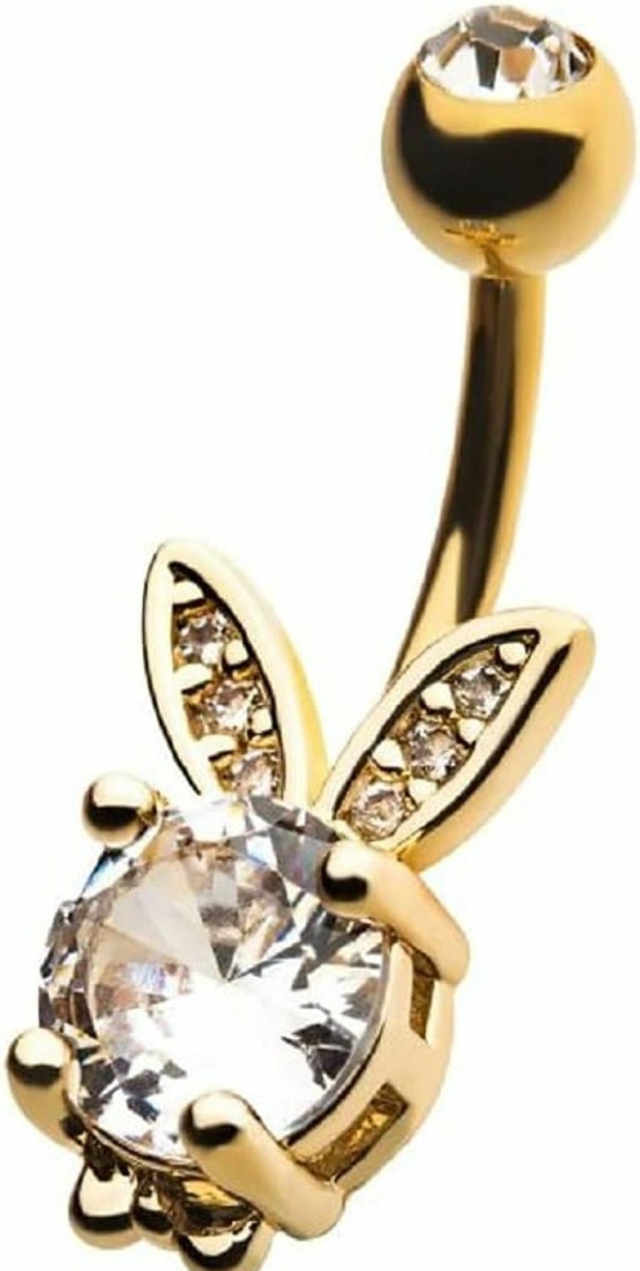 Pierced Owl 14Ga Gold Plated Stainless Steel Crystal Bunny Rabbit Belly Button Ring | Body Piercing Rings